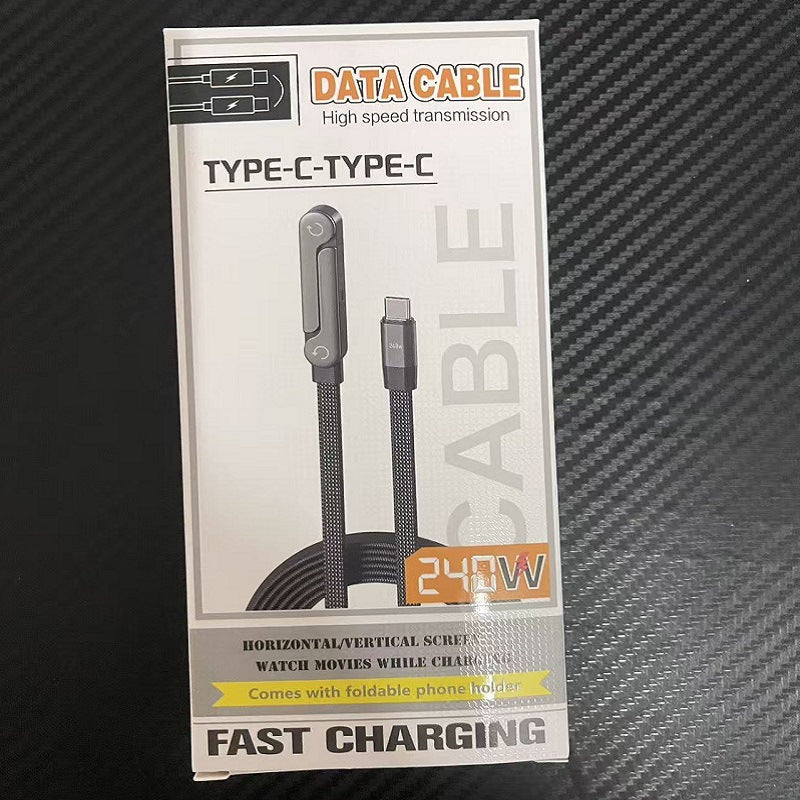 240W StandLite Sideways Fast Charging Cable with Built-in Adjustable Phone Stand (1.5 Meter, Braided Nylon, Type c to Typec)