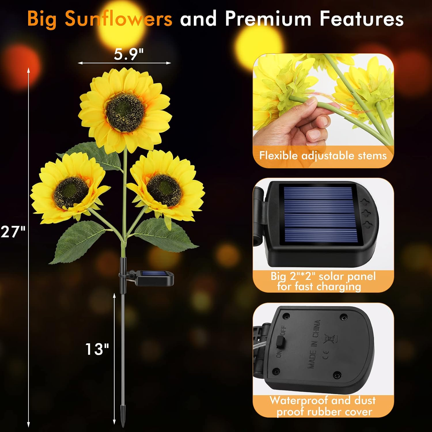 Premium Solar Sunflower Light – আপনার Garden-এর জন্য Perfect Decoration | 6 Flower Head