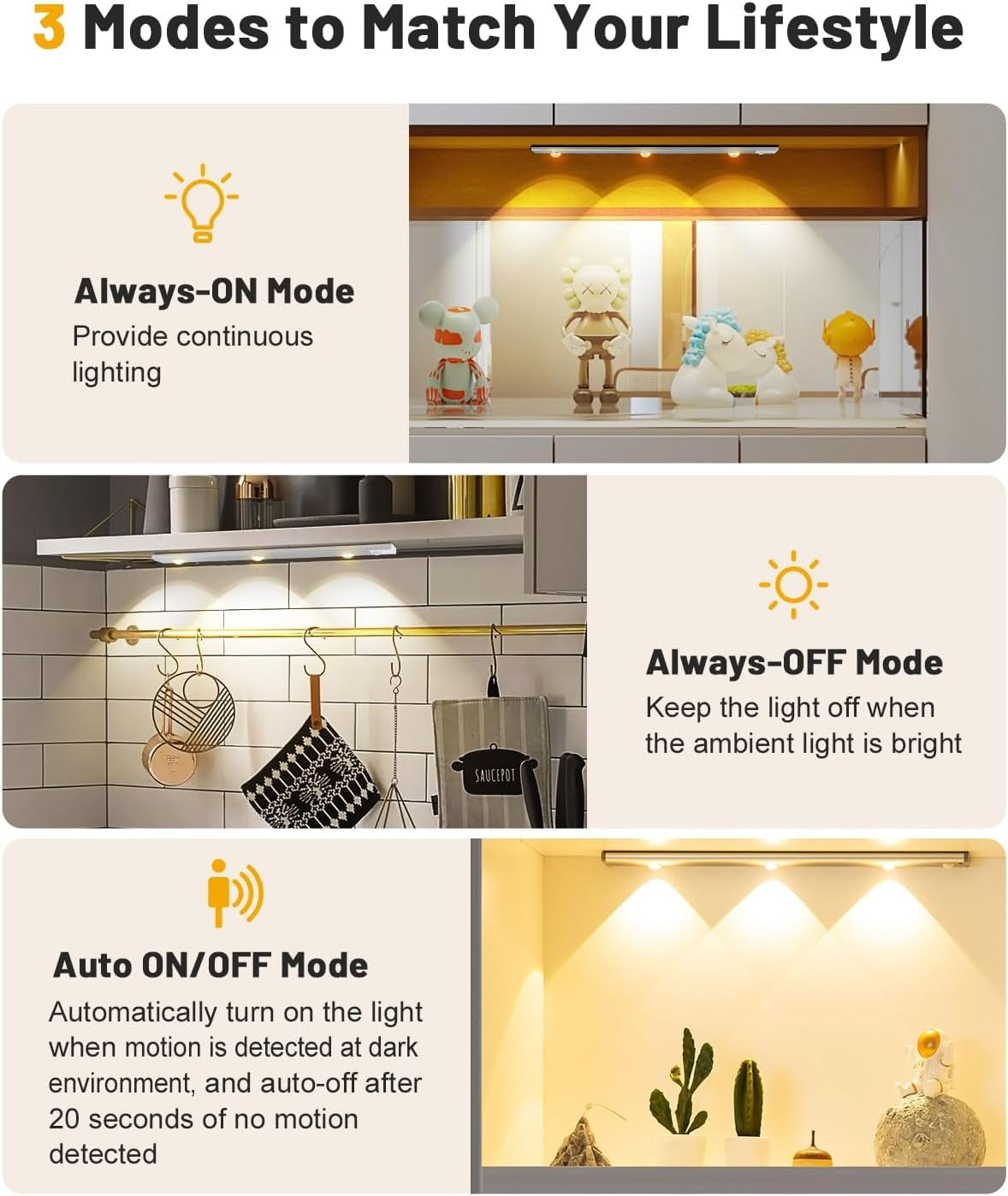 Wireless Rechargeable LED Cabinet Light – Dimmable – Motion & Touch Control || 1 LED || 50CM