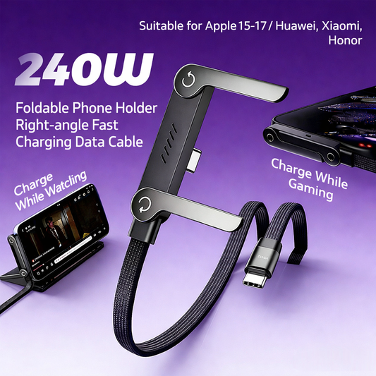 240W StandLite Sideways Fast Charging Cable with Built-in Adjustable Phone Stand (1.5 Meter, Braided Nylon, Type c to Typec)