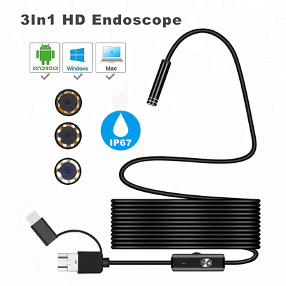 3-in-1 Mini USB Endoscope Camera – HD Waterproof Inspection Camera for Android, Car, Pipe & AC