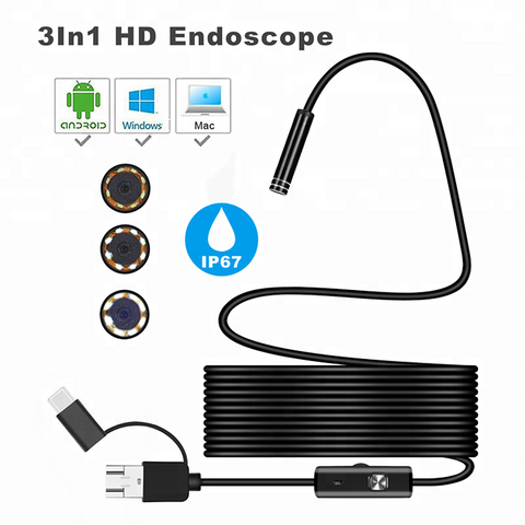 3-in-1 Mini USB Endoscope Camera – HD Waterproof Inspection Camera for Android, Car, Pipe & AC