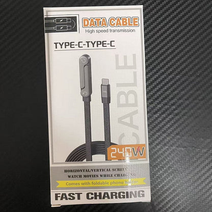 240W StandLite Sideways Fast Charging Cable with Built-in Adjustable Phone Stand (1.5 Meter, Braided Nylon, Type c to Typec)